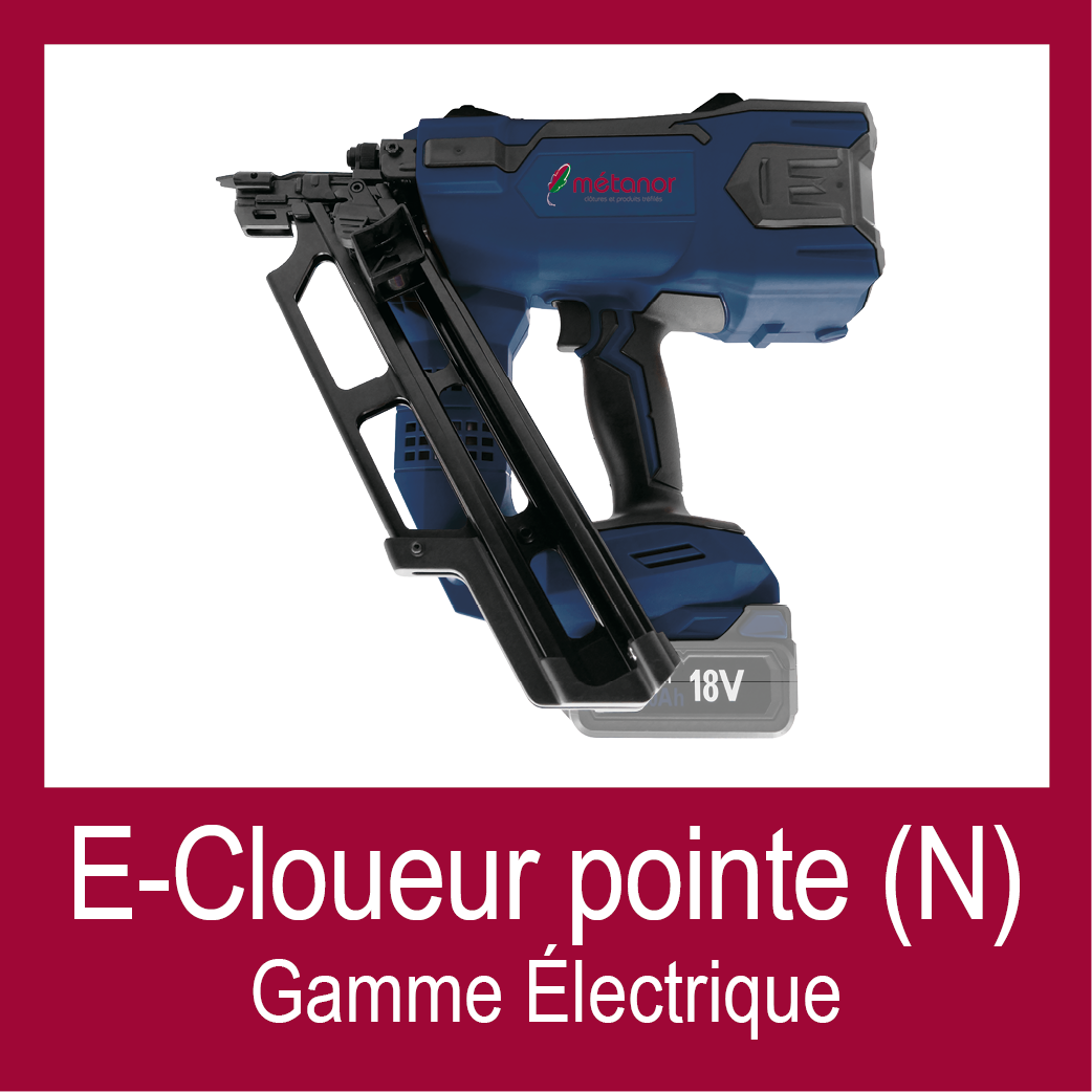 Tuile E-cloueur pointes Picto Bouton pour accéder à la Fiche Technique du E-Cloueur à pointes Métanor
